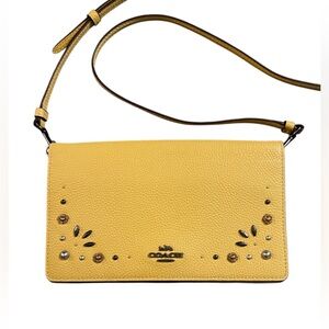 Coach Hayden Foldover Crossbody Yellow Clutch w/ Prairie Rivets